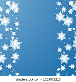 Snowflake falling at edges of illustration. Paper abstract snowflakes. Vector
