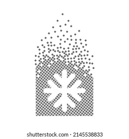 Icono de puntos de píxeles rápidos de copo de nieve. El píxel de la marca de degradación ambiental es plano y sólido. Arte de puntos en movimiento disuelto y disperso. Movimiento de píxeles integrativo e integrador. Conectando los puntos modernos.