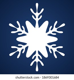Snowflake. Festive ornament. Vector illustration. Isolated blue background. Flat style. A fragile crystal of intricate shape. Frostwork. Snow flakes. Frozen star. Arctic icon. New year, Christmas.