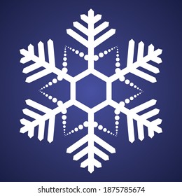 Schneeflocke. Festliche Verzierung. Vektorgrafik. Einziger violetter Hintergrund. Flacher Stil. Ein zerbrechlicher Kristall mit komplizierter Form. 