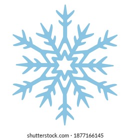 Snowflake. Festive ornament. Vector illustration. Isolated white background. Flat style. A fragile crystal of intricate shape. Frostwork. Snow flakes. Frozen star. Arctic icon. Christmas. New Year.