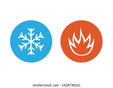 Snowflake and fire icons. Cold and hot signs