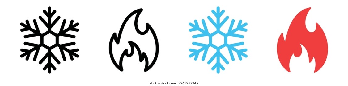 Snowflake and fire icons. Hot and cold icon symbol. Ice and fire icons in circle for apps and websites, vector illustration