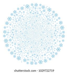 Snowflake fireworks round cluster. Object pattern done from scattered snowflake design elements as explosion spheric cluster. Vector illustration style is flat iconic symbols.
