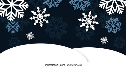 Snowflake flat christmas background. Snow flake merry x-mas holiday decoration backdrop illustration.