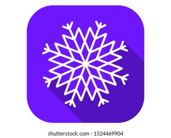 Snowflake flat icon with long shadow. Symbol of cold and winter. Vector illustration