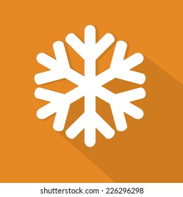 Snowflake flat icon on orange background