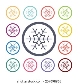snowflake flat icons set. Open colorful buttons 