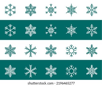 Iconos de línea plana Snowflake configurados. Crystal flake, navidad de invierno. Simple ilustración vectorial plana para tienda, sitio web o aplicación móvil.