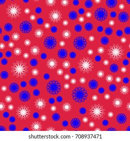 Snowflake and flower pattern on the red background
