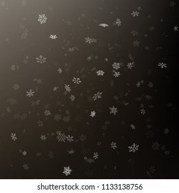 Snowflake flying, card or banner with snow elements, flakes confetti scatter. Cold weather winter symbols. EPS 10