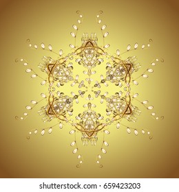 Snowflake frame. Christmas frame with abstract golden snowflakes and dots on colorful background. Vector illustration.