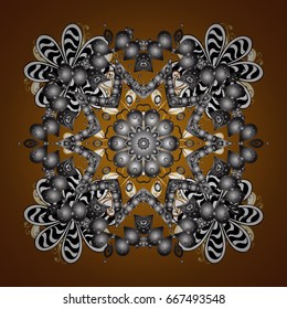 Snowflake frame. Christmas frame with abstract snowflakes and dots on brown background. Vector illustration.