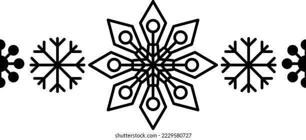 Snowflake frame element. Winter snowflake silhouette for design Christmas and New Year greeting cards and banners. Holiday decoration elements isolated on white background.