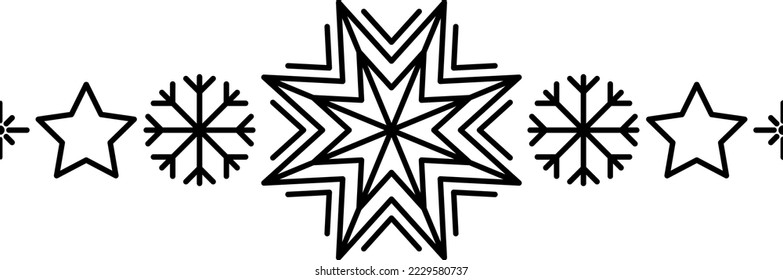 Elemento de marco copo de nieve. Silhouette de copos de nieve para el diseño de tarjetas y pancartas de bienvenida de Navidad y Año Nuevo. Elementos decorativos de vacaciones aislados en un fondo blanco.