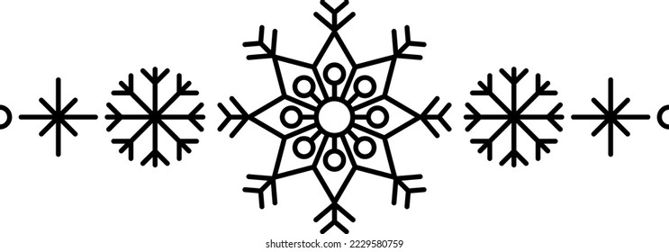 Elemento de marco copo de nieve. Silhouette de copos de nieve para el diseño de tarjetas y pancartas de bienvenida de Navidad y Año Nuevo. Elementos decorativos de vacaciones aislados en un fondo blanco.