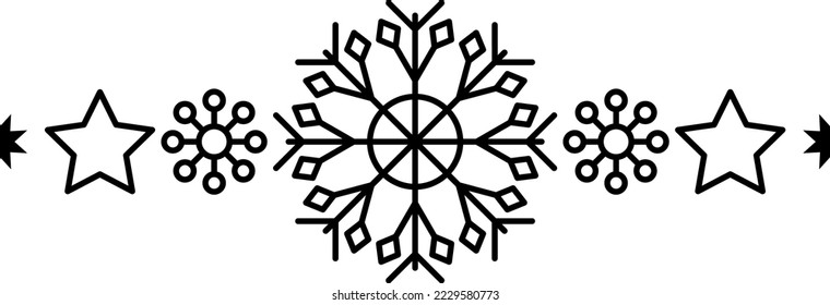 Snowflake frame element. Winter snowflake silhouette for design Christmas and New Year greeting cards and banners. Holiday decoration elements isolated on white background.