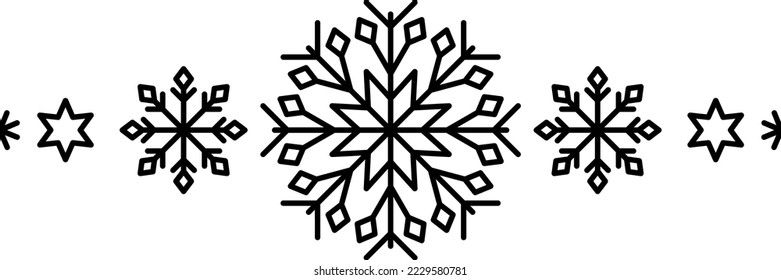 Snowflake frame element. Winter snowflake silhouette for design Christmas and New Year greeting cards and banners. Holiday decoration elements isolated on white background.