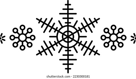 Snowflake frame element. Winter snowflake silhouette for design Christmas and New Year greeting cards and banners. Holiday decoration elements isolated on white background.