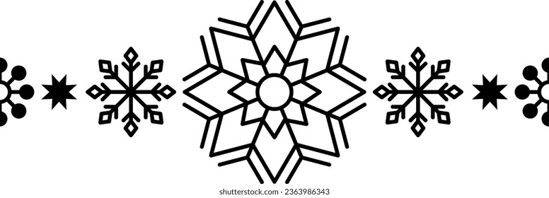 Elemento de marco copo de nieve. Silhouette de copos de nieve para el diseño de tarjetas y pancartas de bienvenida de Navidad y Año Nuevo. Elementos decorativos de vacaciones aislados en un fondo blanco.