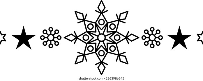 Snowflake frame element. Winter snowflake silhouette for design Christmas and New Year greeting cards and banners. Holiday decoration elements isolated on white background.