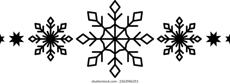 Elemento de marco copo de nieve. Silhouette de copos de nieve para el diseño de tarjetas y pancartas de bienvenida de Navidad y Año Nuevo. Elementos decorativos de vacaciones aislados en un fondo blanco.