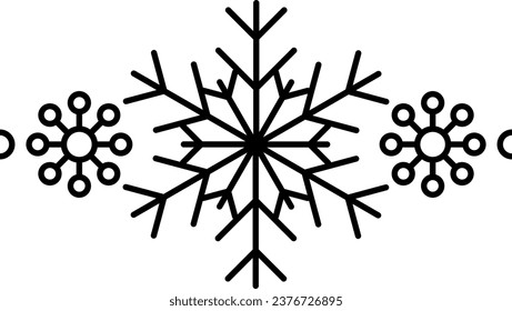 Snowflake frame element. Winter snowflake silhouette for design Christmas and New Year greeting cards and banners. Holiday decoration elements isolated on white background.