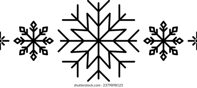 Schneeflocken-Rahmenelement. Winterschneeflocken Silhouette für Design Weihnachten und Neujahr Grußkarten und Banner. Elemente der Feriendekoration einzeln auf weißem Hintergrund.
