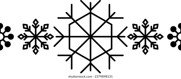 Snowflake frame element. Winter snowflake silhouette for design Christmas and New Year greeting cards and banners. Holiday decoration elements isolated on white background.