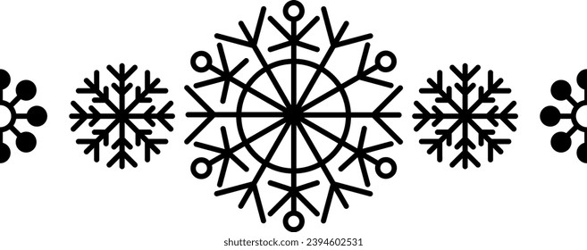 Elemento de marco copo de nieve. Silhouette de copos de nieve para el diseño de tarjetas y pancartas de bienvenida de Navidad y Año Nuevo. Elementos decorativos de vacaciones aislados en un fondo blanco.