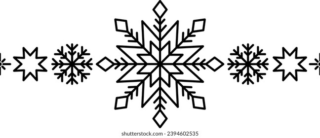 Schneeflocken-Rahmenelement. Winterschneeflocken Silhouette für Design Weihnachten und Neujahr Grußkarten und Banner. Elemente der Feriendekoration einzeln auf weißem Hintergrund.