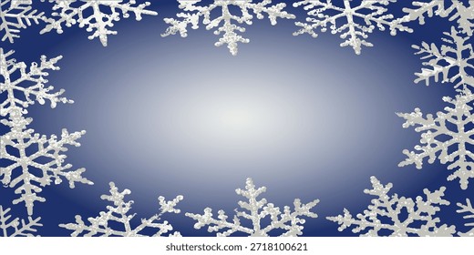 Moldura de floco de neve para um cartão. Moldura de inverno com flocos de neve. Ilustração vetorial