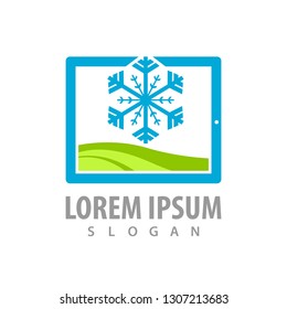 Snowflake frame logo concept design. Symbol graphic template element 