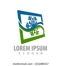 Snowflake frame logo concept design. Symbol graphic template element 