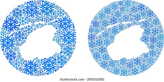 Snowflake Friesland Province map collage is designed with sphere and subtracted space. Vector Friesland Province map collage of snow items in different sizes and blue color tones.