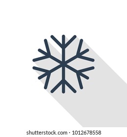 Snowflake, Frost, winter snow thin line flat color icon. Linear vector illustration. Pictogram isolated on white background. Colorful long shadow design.