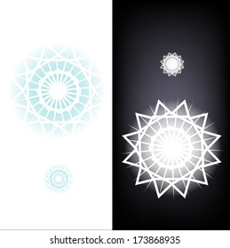 snowflake/ geometric decorative sign isolated on dark and white background