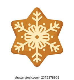 Snowflake Gingerbread Cookie as Winter Homemade Sweet Snack with Sugar Glaze Vector Illustration