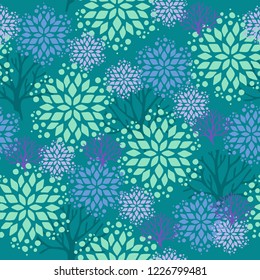 Snowflake or gingerbread decorate and tree for winter or Christmas festival seamless pattern vector background with blue green theme
