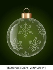 Adorno de vidrio de copo de nieve adorno de Vector para Navidades elegantes y decoración de año Nuevo. Ilustración vectorial de esfera de vidrio transparente para gráfico 3D de Navidad festivo.