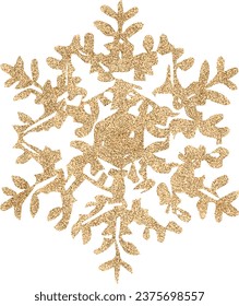 Snowflake glitter. Gold glitter texture snowflake isolated on transparent background. Gold snowflake. Vector illustration