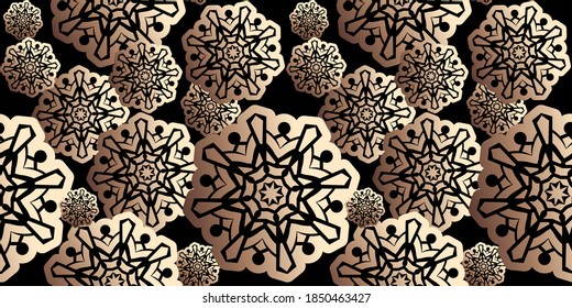 Snowflake gold foil seamless pattern. Snow pattern with luxury snowflakes. Festive Christmas and New Year background. Winter vector stock illustration