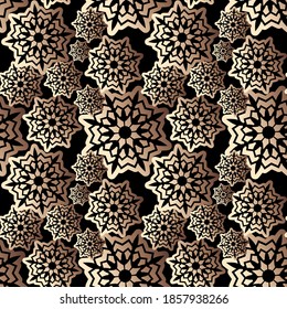 Snowflake gold foil seamless pattern. Snow pattern with luxury snowflakes. Festive Christmas and New Year background. Winter vector stock illustration