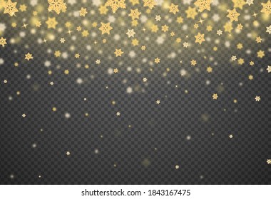 Snowflake Gold Glitter Particles Isolate On Png Or Transparent  Background With Sparkling  Snow, Star Light  For Christmas, New Year, Birthdays, Special Event, Luxury Card,  Rich Style.  Illustration 