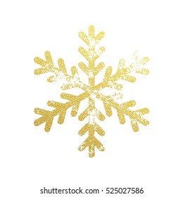 Schneeflocke mit goldener Glitterstruktur. Weihnachten, Silvester goldene glänzende Dekoration auf schwarzem Hintergrund mit leuchtendem Lichteffekt. Vektorgrafik einzeln auf weißem Hintergrund.