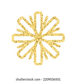 Copo de nieve con textura de brillo dorado. Aislado sobre fondo blanco. Ilustración vectorial.  Para tarjeta de saludo, invitación, etiqueta.