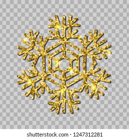 snowflake gold glitter in transparent background. Design for decorate element in Christmas and new year season in vector illustration