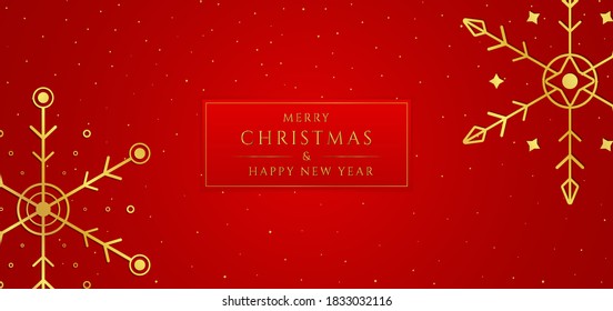 Snowflake gold luxury design red background. vector illustration.