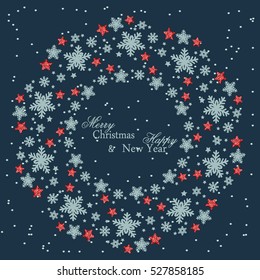 Snowflake gold Mandala. Holiday greeting Happy New Year Christmas with snowflake background. Vector illustration