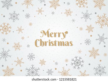 Snowflake gold and silver on background for Merry Christmas and Happy New Year. Welcome winter  with beautiful falling snow card. Vector illustration 